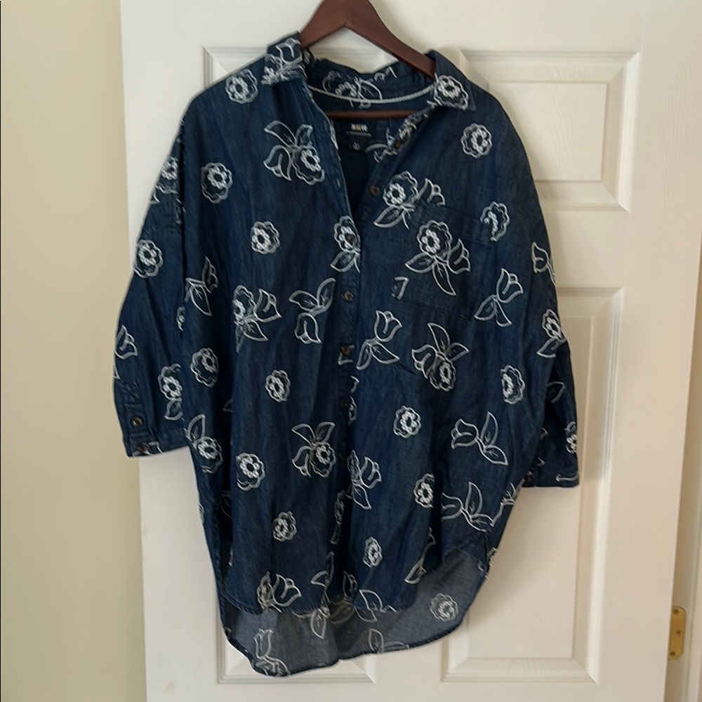 Maeve Navy Floral Button-Up Blouse